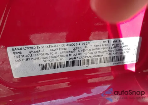 2010 Volkswagen Jetta Limited Edition z USA, uszkodzony, nr VIN 3VWRZ7AJ2AM146859